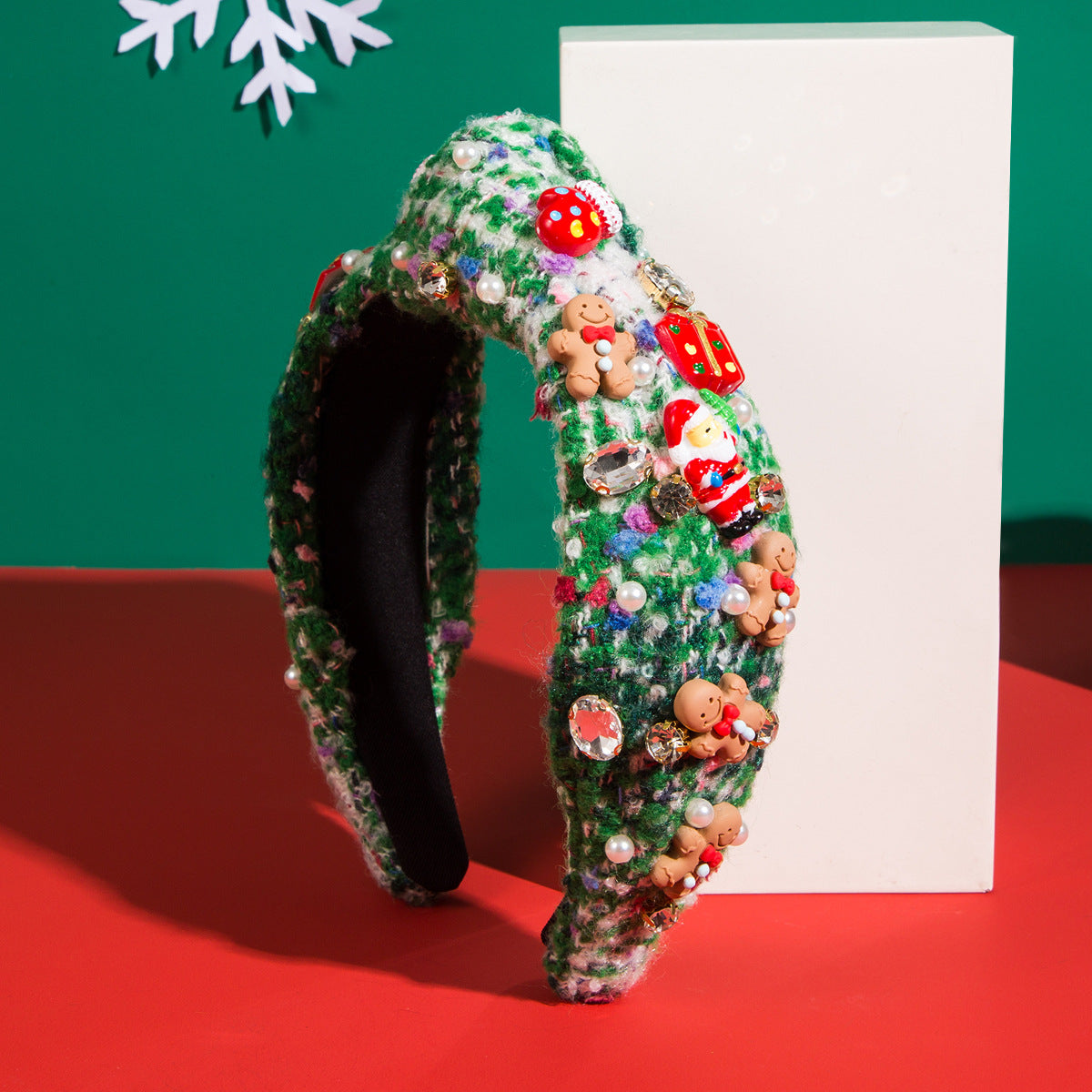 Wholesale Christmas Gingerbread Man Diamond and Pearl High Skull Headband